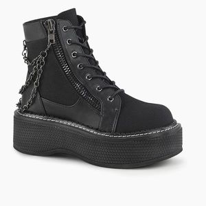Emily 114 Ankle Boots - Size 8 - Black Canvas/Vegan Leather